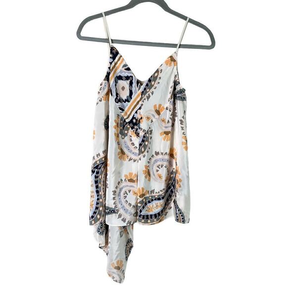Anthropologie HD in Paris Silk Moonset Asymmetric Tank Paisley Cream Orange, 4 - Picture 1 of 10
